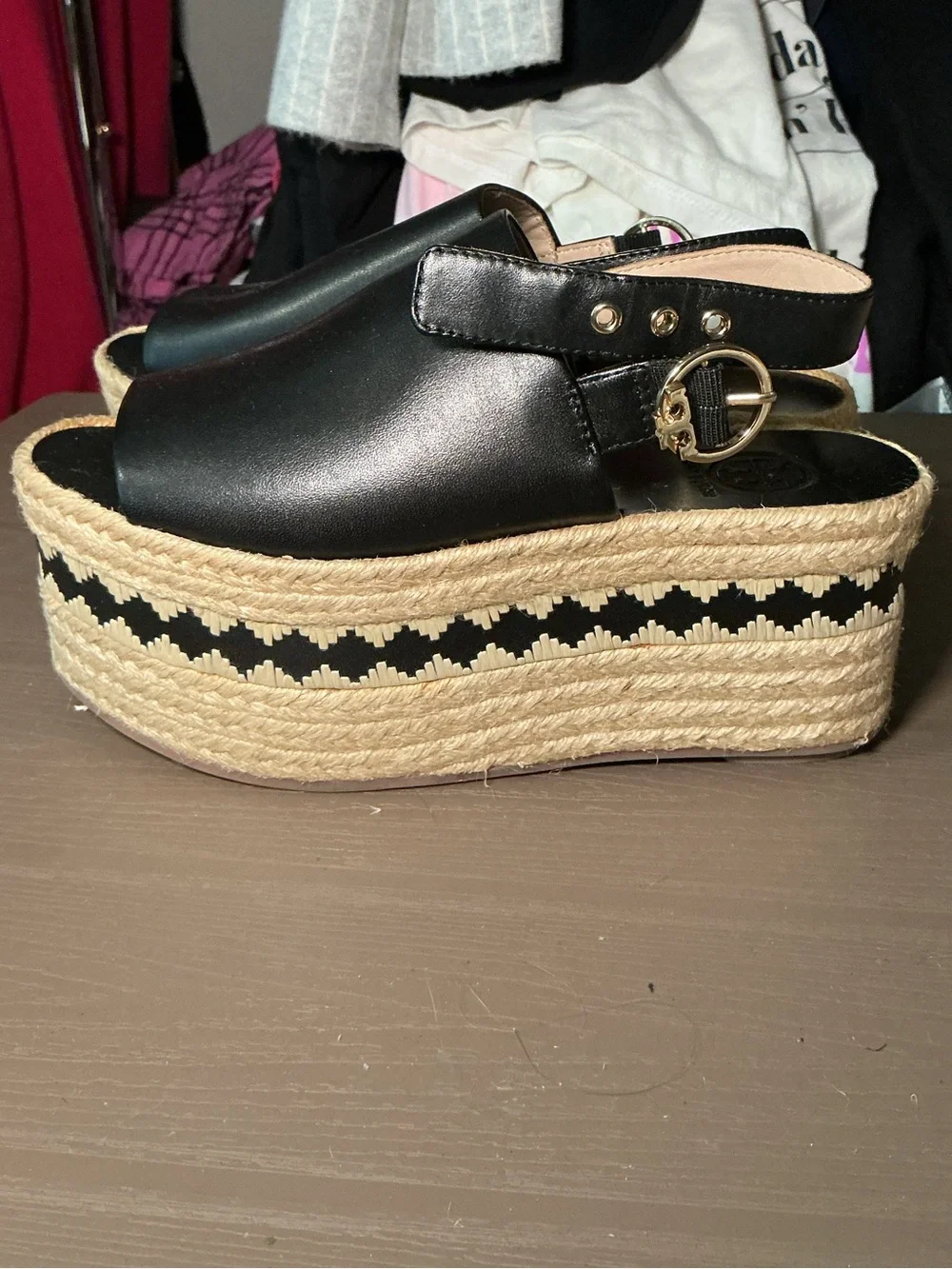 Tory Burch Black Espadrille Platform Slingback Sandals